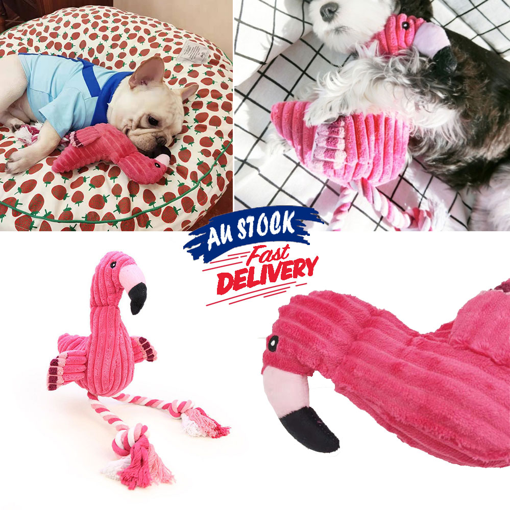 flamingo dog toy with rope legs